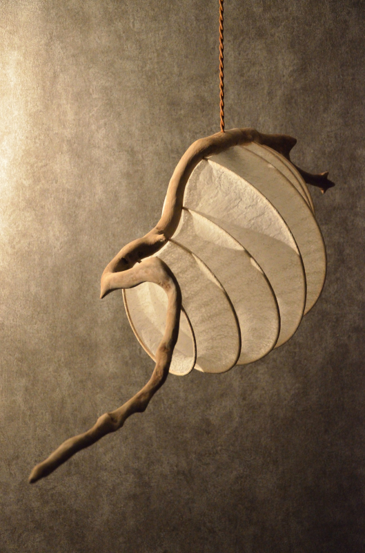 流木と和紙のシーリングランプ